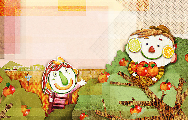 PSD 나무 계절 여자 남자 과일 일러스트 사람 두명 농작물 가을풍경 수확 농촌 표현 사과 국내일러스트 식물 농업 풍경 시골 파일형식 가을_계절