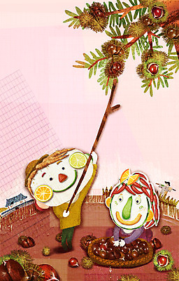 PSD 계절 여자 남자 일러스트 사람 두명 농작물 가을풍경 수확 나뭇가지 농촌 표현 밤 밤송이 국내일러스트 나무 농업 풍경 견과류 시골 밤_견과류 파일형식 가을_계절