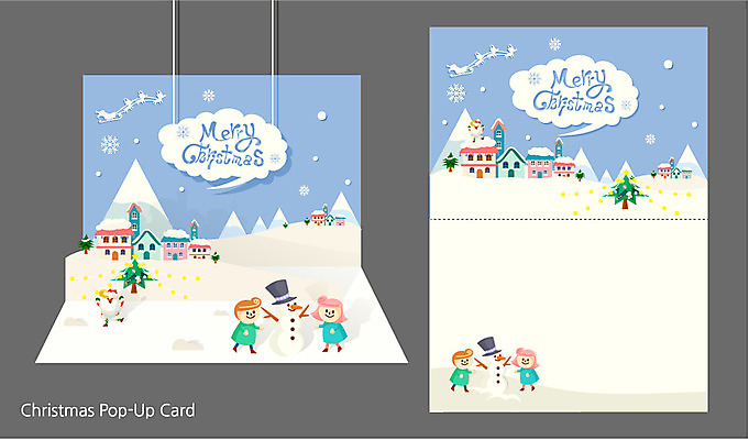 계절 여자 남자 크리스마스 겨울 일러스트 눈사람 크리스마스카드 프레임 여러명 마을 편지지 입체카드 국내일러스트 AI파일 카드프레임 기념일 다수 카드_감사 사람 편지 파일형식 벡터