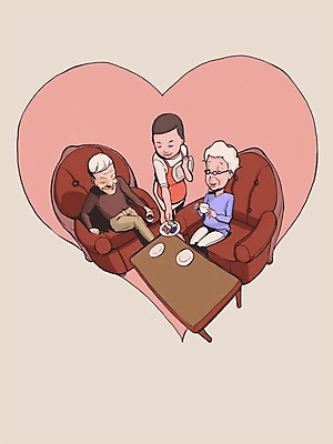 PSD 라이프스타일 여자 노년 남자 커피 일러스트 티타임 사람 세명 실버라이프 소파 노인복지 다과 가정부 노인만 성인만 국내일러스트 직업 음료 의자 휴식 디저트 성인 생활 복지 파일형식