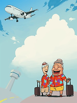 PSD 라이프스타일 여자 노년 남자 여행 일러스트 사람 두명 실버라이프 캐리어 노부부 노인복지 커플룩 노인만 성인만 국내일러스트 부부 커플 옷 성인 생활 여행가방 복지 파일형식