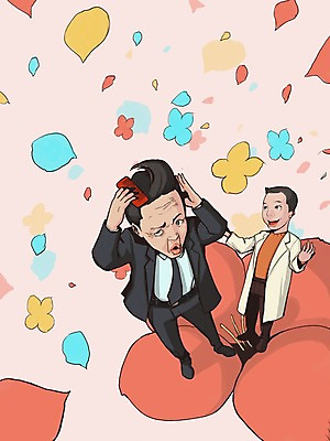 PSD 라이프스타일 여자 노년 남자 꽃잎 일러스트 사람 두명 실버라이프 의사 노인복지 모발이식 탈모 노인만 성인만 국내일러스트 꽃 성인 생활 의료진 복지 증상 파일형식