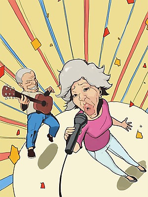 PSD 라이프스타일 여자 노년 남자 음악 일러스트 사람 두명 실버라이프 노부부 기타 밴드 마이크 노인복지 노인만 성인만 국내일러스트 부부 음향기기 현악기 문화예술 성인 생활 복지 파일형식