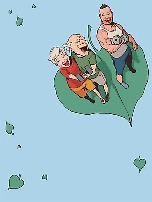 PSD 라이프스타일 여자 노년 남자 일러스트 사람 세명 실버라이프 운동 헬스 아령 노인복지 노인만 성인만 국내일러스트 건강 성인 생활 복지 파일형식