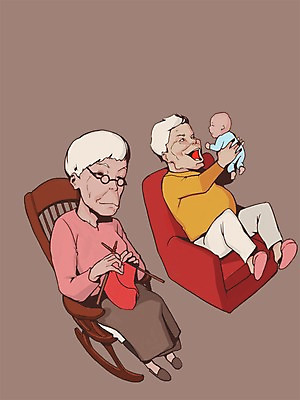 PSD 라이프스타일 여자 노년 남자 일러스트 사람 세명 실버라이프 육아 뜨개질 노인복지 흔들의자 노인만 성인만 국내일러스트 의자 성인 취미 생활 복지 파일형식