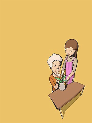 PSD 라이프스타일 여자 노년 남자 꽃 일러스트 사람 두명 실버라이프 꽃병 꽃꽂이 노인복지 강습 노인만 성인만 국내일러스트 식물 성인 생활 복지 원예 파일형식