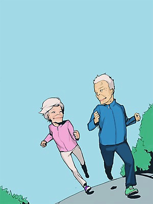 PSD 라이프스타일 여자 노년 남자 일러스트 사람 두명 실버라이프 조깅 운동 노부부 노인복지 노인만 성인만 국내일러스트 부부 건강 성인 생활 복지 파일형식