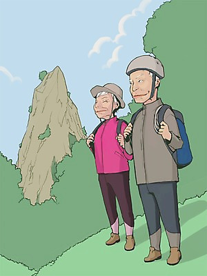 PSD 라이프스타일 여자 노년 남자 일러스트 산 사람 두명 실버라이프 운동 노부부 등산 노인복지 노인만 성인만 국내일러스트 부부 건강 성인 생활 트래킹 복지 파일형식