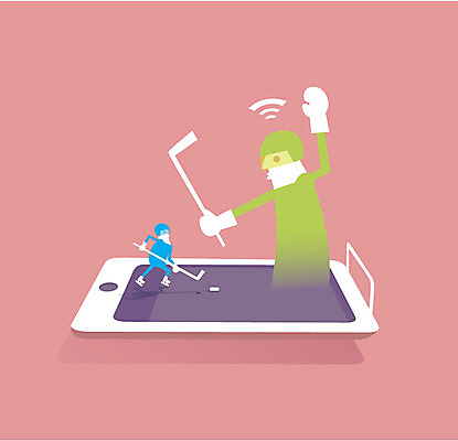 스포츠 일러스트 통신 정보통신 사람 경기 두명 스마트폰 스마트기기 게임 보호장비 스마트 하키 하키채 국내일러스트 AI파일 컨셉 놀이 전자제품 핸드폰 구기 장비 정보 하키용품 파일형식 벡터