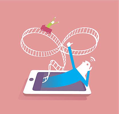 일러스트 통신 놀이 정보통신 사람 두명 스마트폰 스마트기기 게임 스마트 롤러코스터 국내일러스트 AI파일 컨셉 전자제품 핸드폰 정보 놀이기구 파일형식 벡터