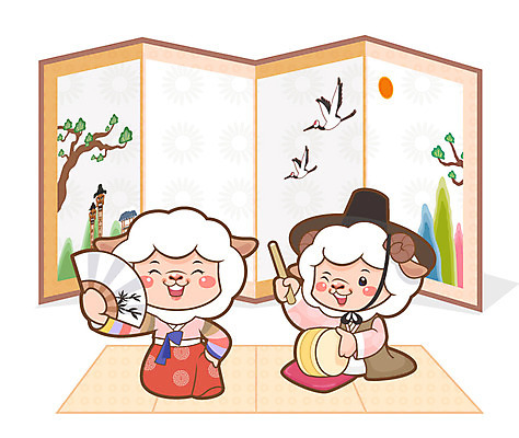 동물 동물캐릭터 두마리 일러스트 전통캐릭터 새해 국악 사람없음 십이지신 양띠 양 부채 한복 신년캐릭터 북 병풍 2015년 양캐릭터 판소리 국내일러스트 일러캐릭터 AI파일 갓모자 캐릭터 모자_잡화 한국전통 전통 음악 2 포유류 타악기 전통소품 전통의상 전통공연 연도 파일형식 벡터
