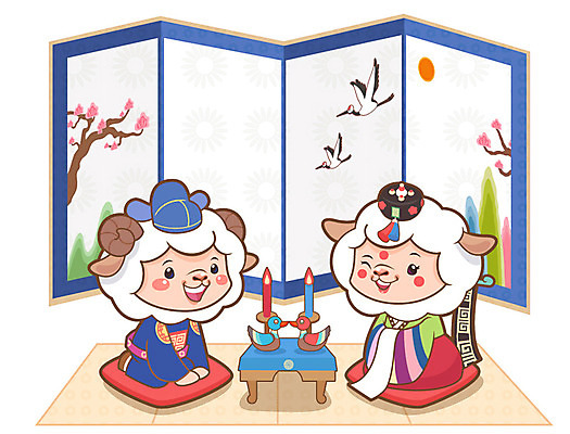 동물 전통 신부 동물캐릭터 신랑 결혼 두마리 일러스트 결혼식 전통캐릭터 새해 사람없음 십이지신 양띠 양 신년캐릭터 전통혼례 병풍 2015년 양캐릭터 국내일러스트 일러캐릭터 AI파일 캐릭터 한국전통 2 포유류 이벤트 연도 전통의례 파일형식 벡터