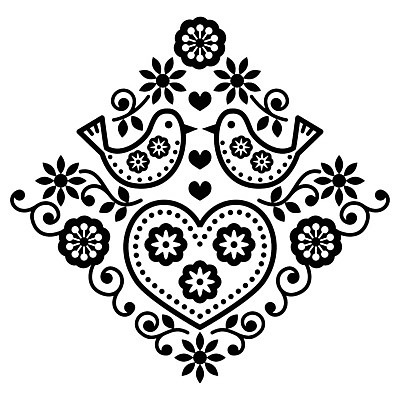 EPS 해외이미지 전통 꽃 패턴 일러스트 흑백 사람없음 화려 폴란드 해외202004 해외일러스트 식물 유럽 컨셉 무늬 촬영기법 파일형식 벡터 이미지허브