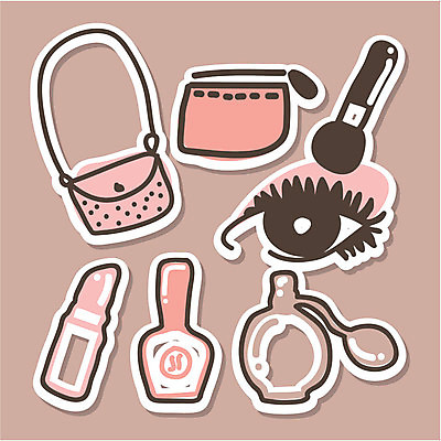 EPS 해외이미지 선 스티커 가방 일러스트 그림자 유행 화장품 립스틱 수확 붓 머리빗 못 가루 속눈썹 크림 향수 입술 마스카라 그림 클립 향기 광택 고립 해외202004 해외일러스트 잡화 농업 신체부위 뷰티 공구 미용용품 눈썹 냄새 파일형식 벡터 이미지허브