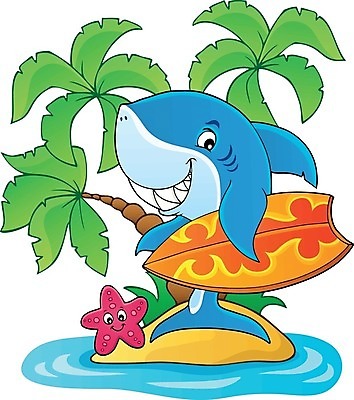 EPS 해외이미지 캐릭터 바다 섬 일러스트 휴가 불가사리 들기 사람없음 서핑보드 서핑 상어 해외202004 해외일러스트 일러캐릭터 모션 극피동물 어류 수상스포츠 보드_스포츠 파일형식 벡터 이미지허브