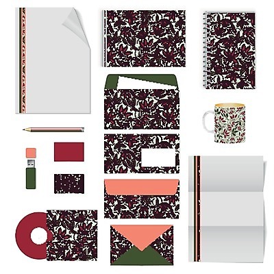 EPS 해외이미지 디자인 컨셉 꽃무늬 패턴 일러스트 비즈니스 명함 봉투 편지봉투 사람없음 세트 공책 머그컵 레이아웃 문서 엘리먼트 테마 스타일 레터헤드 해외202004 해외일러스트 꽃 무늬 문구용품 컵 편지 파일형식 벡터 이미지허브