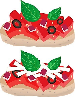 EPS 해외이미지 음식 빵 토마토 채소 일러스트 양파 사람없음 컬러풀 한개 신선 애피타이저 바게트 흰배경 바질 고립 브루스케타 해외202004 해외일러스트 1 컬러 백그라운드 흰색 파일형식 벡터 이미지허브