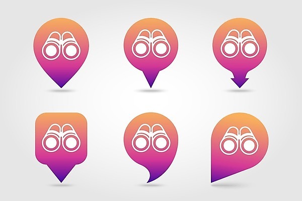 EPS 해외이미지 화살표 말풍선 일러스트 사람없음 세트 보라색 쌍안경 위치 그라데이션 해외202004 해외일러스트 컬러 망원경 파일형식 벡터 이미지허브