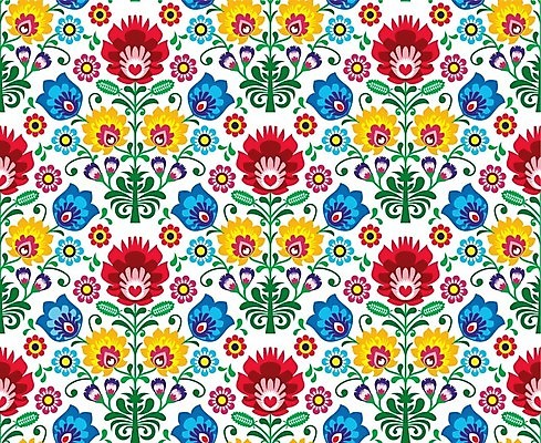 EPS 해외이미지 전통 꽃 패턴 일러스트 사람없음 컬러풀 화려 폴란드 해외202004 해외일러스트 식물 유럽 컬러 컨셉 무늬 파일형식 벡터 이미지허브