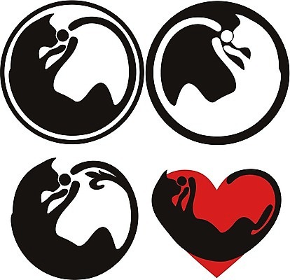 EPS 해외이미지 동물 디자인 일러스트 빨간색 반려동물 검은색 고양이 하트 원형 심볼 해외202004 해외일러스트 모양 도형 컬러 포유류 파일형식 벡터 이미지허브