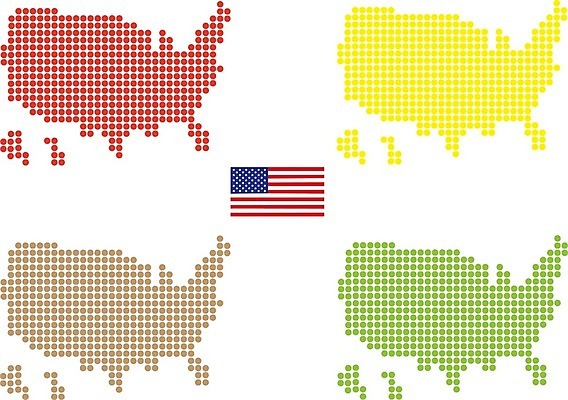 EPS 해외이미지 모양 디자인 실루엣 백그라운드 지도 패턴 일러스트 그래픽 빨간색 파란색 갈색 노란색 미국 페인트 흰색 깃발 점 이름 심볼 대륙 타이틀 애국심 고립 약어 전국 지리 해외202004 해외일러스트 컬러 북아메리카 무늬 촬영기법 파일형식 벡터 이미지허브