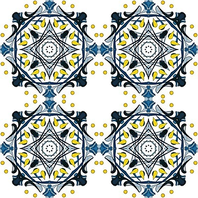 EPS 해외이미지 전통 디자인 패턴 일러스트 벽지 추상 장식 파란색 노란색 흰색 포르투갈 타일 묘사 정사각형 모자이크 스페인어 아라베스크 엘리먼트 튀니지 해외202004 해외일러스트 도형 유럽 컬러 무늬 아프리카 파일형식 벡터 이미지허브