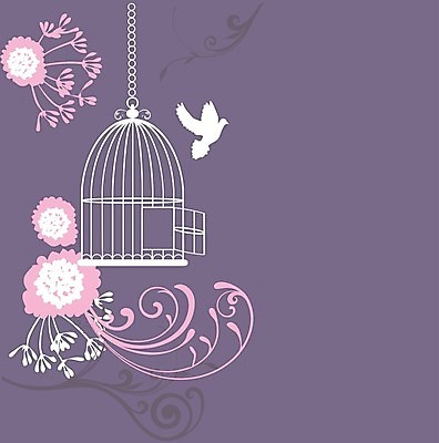 EPS 해외이미지 꽃 실루엣 일러스트 조류 매달리기 사람없음 보라색 나뭇가지 새장 해외일러스트 나무 식물 동물 컬러 모션 촬영기법 케이지 파일형식 벡터 이미지허브