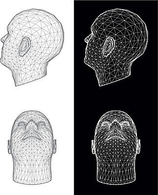 EPS 해외이미지 백인 모델 캐릭터 디자인 얼굴 일러스트 해부 검은배경 가면 사람 성인 머리 3D 심볼 흰배경 만들기 망사 고립 와이어프레임 해외202004 해외일러스트 일러캐릭터 서양인 백그라운드 의학 모션 신체부위 검은색 흰색 직물 디지털합성 파일형식 벡터 이미지허브