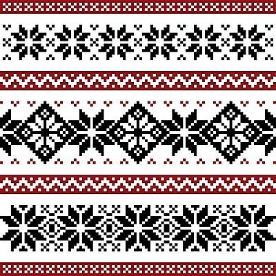 EPS 해외이미지 디자인 겨울 패턴 일러스트 눈꽃 사람없음 빨간색 검은색 뜨개질 픽셀 해외202004 해외일러스트 계절 컬러 무늬 눈_날씨 취미 파일형식 벡터 이미지허브