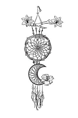 EPS 해외이미지 전통 꽃 일러스트 사람없음 장식 꿈 달 구슬 깃털 부적 드림캐쳐 해외202004 해외일러스트 자연요소 식물 파일형식 벡터 이미지허브