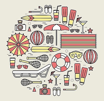 EPS 해외이미지 일러스트 고글 사람없음 빨간색 세트 선글라스 노란색 파라솔 테니스라켓 서핑보드 비치볼 오리발 비치베드 튜브 해외202004 해외일러스트 안경 컬러 공 바캉스용품 테니스 라켓 보드_스포츠 파일형식 벡터 이미지허브