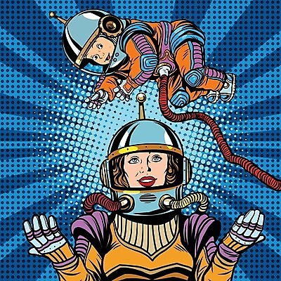 EPS 해외이미지 전신 여자 일러스트 가족 성인 두명 우주 우주비행사 아기 팝아트 우주복 카툰스타일 신생아우주복 해외202004 해외일러스트 옷 관계 사람 그림 유아복 파일형식 벡터 이미지허브