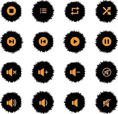 EPS 해외이미지 음악 일러스트 사람없음 세트 정지 볼륨 재생 일시정지 빨리감기 되감기 랜덤재생 목록 반복재생 음소거 인터페이스 제어 플레이 플레이어 중지_중단 해외일러스트 모션 문화예술 파일형식 벡터 이미지허브