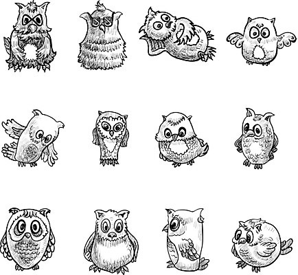 EPS 해외이미지 동물 캐릭터 디자인 야생동물 백그라운드 일러스트 자연 조류 세트 컬러풀 흰색 낙서 만화 수집 심볼 그림 부엉이 고립 해외202004 해외일러스트 일러캐릭터 컬러 생태계 파일형식 벡터 이미지허브