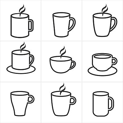 EPS 해외이미지 모양 디자인 커피 음료 선 일러스트 그래픽 컵 세트 상점 검은색 기계 카페 머그컵 뜨거움 냄비 심볼 사인 카푸치노 에스프레소 모카 해외202004 해외일러스트 식기 컬러 솥 파일형식 벡터 이미지허브