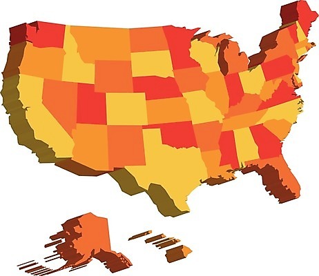 EPS 해외이미지 디자인 여행 지도 오렌지 일러스트 새로움 그림자 경사 그래픽 빨간색 노란색 3D 미국 블록 흰색 땅 심볼 대륙 하와이 영토 캘리포니아 알래스카 고립 워싱턴 지리 텍사스 플로리다 해외202004 해외일러스트 컬러 컨셉 북아메리카 과일 디지털합성 파일형식 벡터 이미지허브