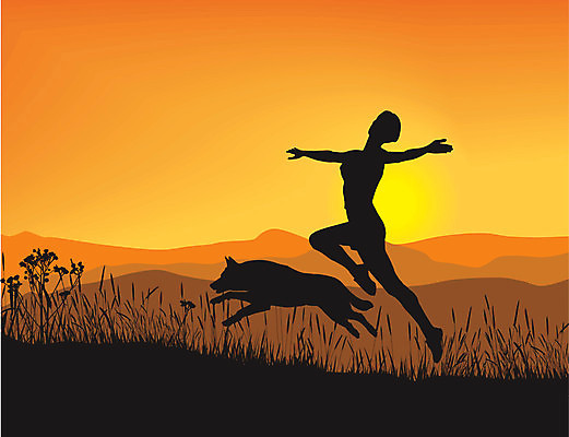 EPS 해외이미지 행복 일러스트 자연 하늘 산 풍경 빛 햇빛 갈색 노란색 우주 일출 점프 보라색 일몰 산책 개 언덕 해외202004 해외일러스트 감정 컬러 포유류 모션 휴식 태양 노을 생태계 파일형식 벡터 이미지허브