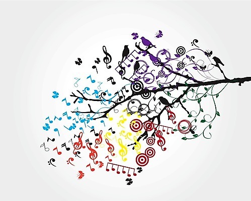 EPS 해외이미지 나무 음표 일러스트 조류 추상 사람없음 컬러풀 해외202004 해외일러스트 식물 동물 기호 음악 컬러 무늬 파일형식 벡터 이미지허브