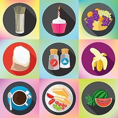 EPS 해외이미지 커피 토마토 가방 일러스트 유리 포도 바나나 파스타 스파게티 그림자 컵 머그컵 플랫 차 가루 컵케이크 사인 슬라이스 밀가루 소금 자루 후추 셰이커 해외202004 해외일러스트 식기 잡화 음료 채소 과일 재질 서양음식 케이크 향신료 파일형식 벡터 이미지허브