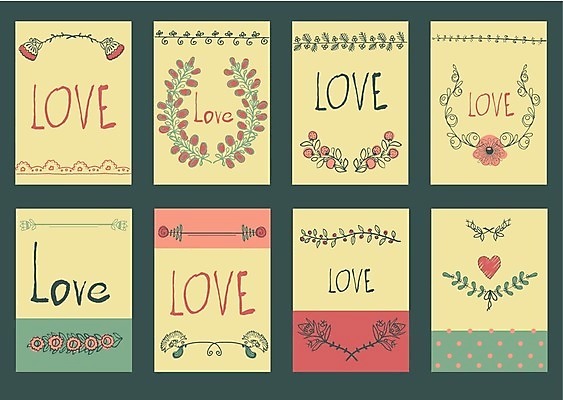 EPS 해외이미지 꽃 일러스트 사랑 사람없음 세트 하트 엽서 해외202004 해외일러스트 모양 식물 감정 편지 파일형식 벡터 이미지허브