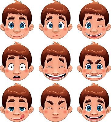 EPS 해외이미지 캐릭터 학생 남자 행복 얼굴 어린이 일러스트 미소 웃음 사람 소년 머리 놀람 분노 표현 입 치아 눈썹 오브젝트 코 고립 해외202004 해외일러스트 일러캐릭터 감정 표정 신체부위 소화기관 파일형식 벡터 이미지허브