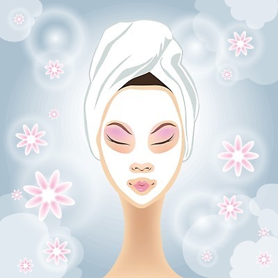 EPS 해외이미지 여자 일러스트 갈색머리 가면 수건 화장품 수증기 돌봄 해외202004 해외일러스트 헤어스타일 모션 사람 위생용품 뷰티 파일형식 벡터 이미지허브