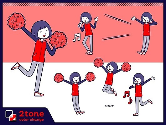 EPS 해외이미지 전신 여자 음표 일러스트 노래 응원 아이디어 여러명 성인 빨간색 세트 점프 축제 종업원 마이크 치어리더 응원수술 판매원 성인여자만 해외202004 해외일러스트 직업 기호 음악 컬러 음향기기 다수 컨셉 모션 사람 응원용품 여자만 성인만 파일형식 벡터 이미지허브