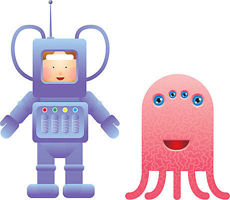 EPS 해외이미지 동물 분홍색 일러스트 관계 사람 우주 우주비행사 외계인 만화 모험가 해파리 몬스터 해외202004 해외일러스트 컬러 미확인물체 자포동물 파일형식 벡터 이미지허브