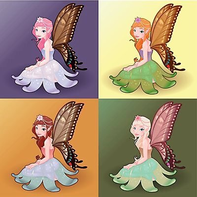 EPS 해외이미지 캐릭터 계절 꽃 행복 나비 날개 일러스트 요정 미소 그룹 만화 제비꽃 데이지 공상 마법 마스코트 해외202004 해외일러스트 일러캐릭터 식물 감정 곤충 표정 파일형식 벡터 이미지허브