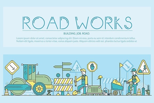 EPS 해외이미지 직업 산업 도로 일러스트 교통시설 모션 노동자 거리 안전 사람 건물 기계 장비 도시 업무 고속도로 수리 아스팔트 승무원 땅 불도저 굴착기 서비스 흔적 사인 롤러 무거움 원뿔 공학 유지 개발 고용 조작 해외202004 해외일러스트 도형 건축물 교육 길 교통 구직 작업 중장비 무게 시설 채용 파일형식 벡터 이미지허브