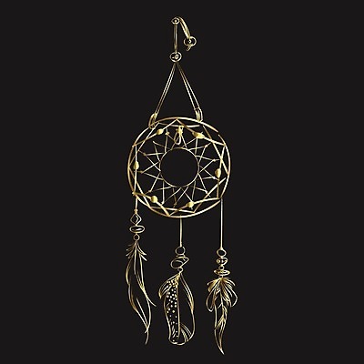 EPS 해외이미지 전통 일러스트 사람없음 장식 검은색 꿈 금색 구슬 깃털 부적 드림캐쳐 해외202004 해외일러스트 컬러 파일형식 벡터 이미지허브