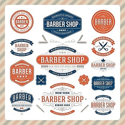 EPS 해외이미지 스티커 일러스트 사람없음 파란색 세트 라벨 주황색 빈티지 이발소 해외202004 해외일러스트 컬러 컨셉 프레임 뷰티샵 파일형식 벡터 이미지허브