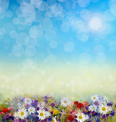 JPG 해외이미지 꽃 하늘색 꽃밭 일러스트 사람없음 그림 손그림 빛망울 유화 해외202004 해외일러스트 식물 미술 파란색 빛 파일형식 이미지허브