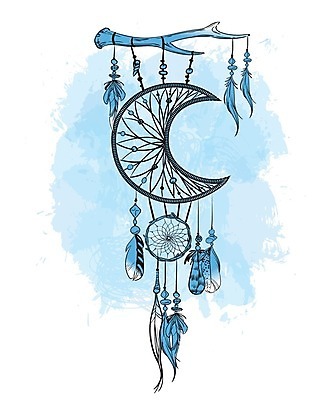 EPS 해외이미지 전통 하늘색 일러스트 사람없음 장식 꿈 달 구슬 깃털 부적 드림캐쳐 해외202004 해외일러스트 자연요소 파란색 파일형식 벡터 이미지허브